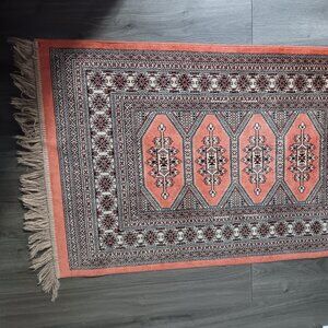 Vintage Pink Fringe Rug 4ft Persian Made in Belgium Oriental Boho Country RARE